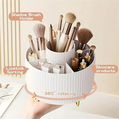 Rotating Makeup Organizer with 5 Compartments for Cosmetics & Brushes