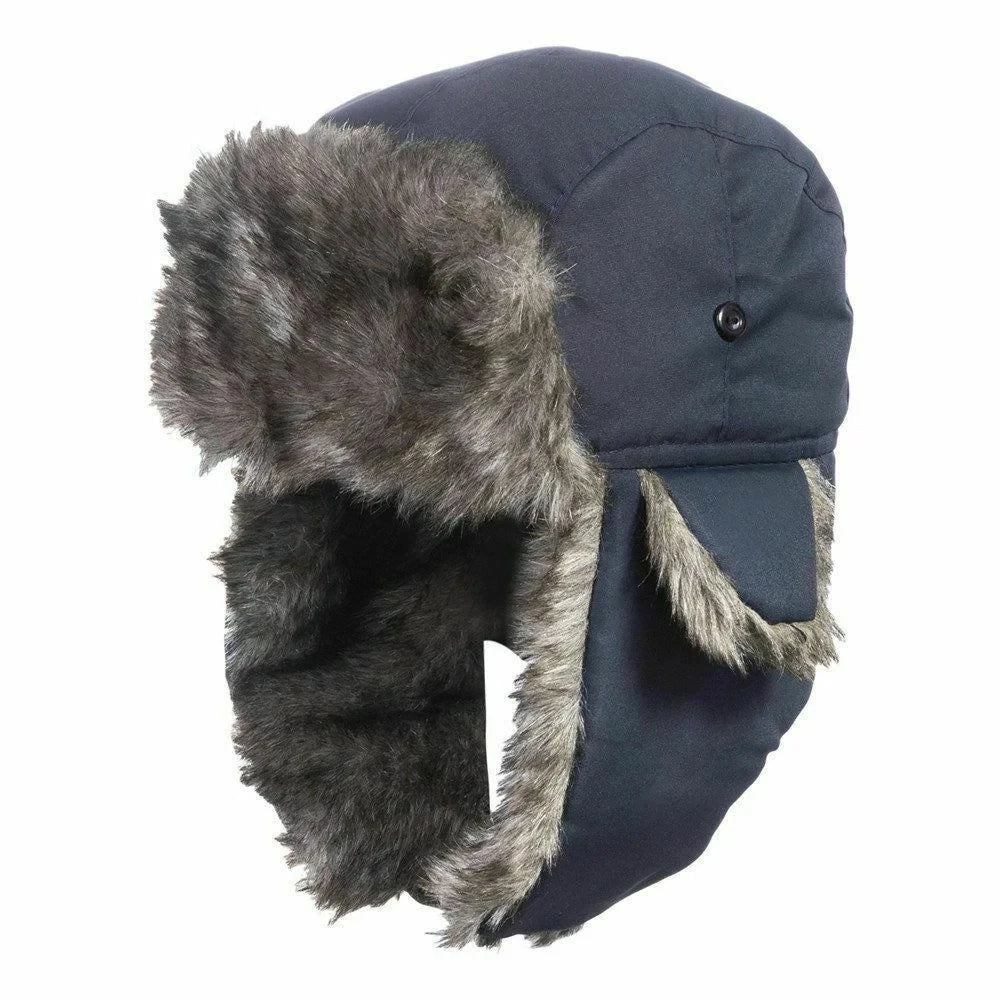 Trapper Hat with Ear Flaps and Faux Fur Lining for Winter