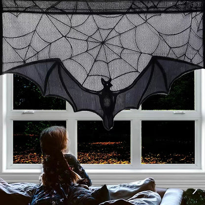 Halloween Lace Tablecloth – Black Bat & Spider Party Decor