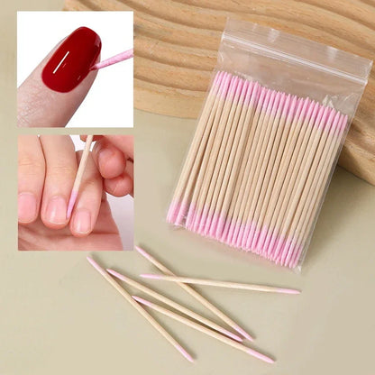 100 Pack Pointed Cotton Swabs for Nail Art and Makeup Correction