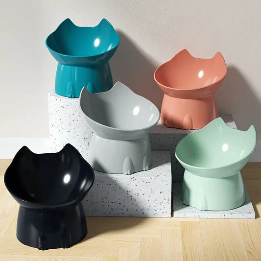 Elevated Cat Bowl – Anti-Tip Raised Feeding Dish with Tilted Edge