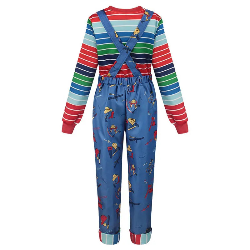 Striped Halloween Costume – Adult Shirt & Overall Jumpsuit Set