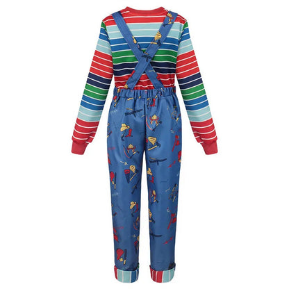 Striped Halloween Costume – Adult Shirt & Overall Jumpsuit Set