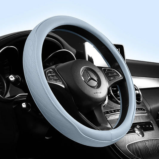 Leather Steering Wheel Cover, Breathable Non-Slip 14.5–15 Inch